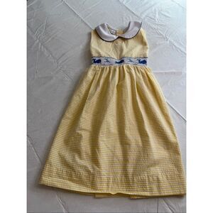 Anavini Vintage Seersucker Whales Pan Collar Girls Dress Size 6X